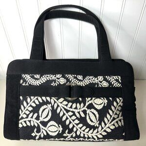 Vera Bradley Black White Quilted Top Handle Purse Handbag Leaf Motif
